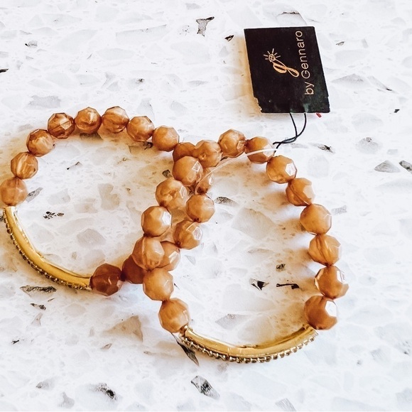 G by Gennaro Women’s Tan Beaded Bracelet NEW - Set of 2 - Picture 1 of 4